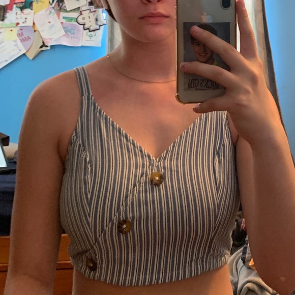 Hollister Cropped Tank Top Blue Striped XS - Picture 2 of 4
